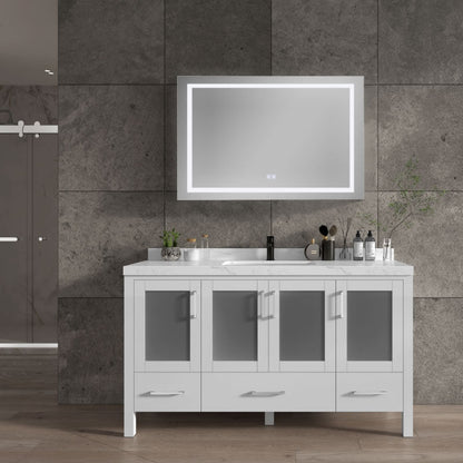 Lilja 60" Freestanding Bathroom Vanity with Carrara Quartz Top and Porcelain Undermount Sinks