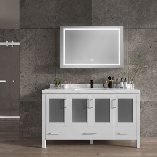 Lilja 60" Freestanding Bathroom Vanity with Carrara Quartz Top and Porcelain Undermount Sinks