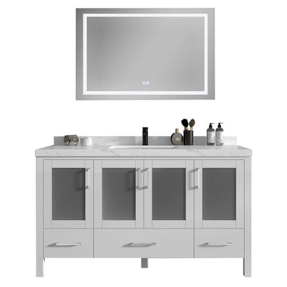 Lilja 60" Freestanding Bathroom Vanity with Carrara Quartz Top and Porcelain Undermount Sinks