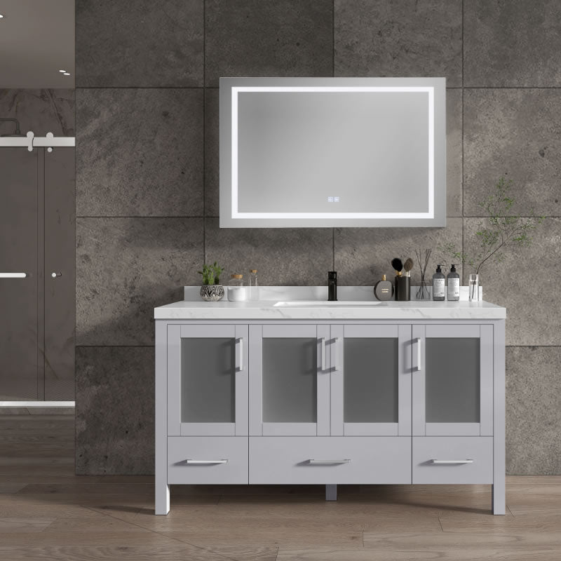 Lilja 60" Freestanding Bathroom Vanity with Carrara Quartz Top and Porcelain Undermount Sinks