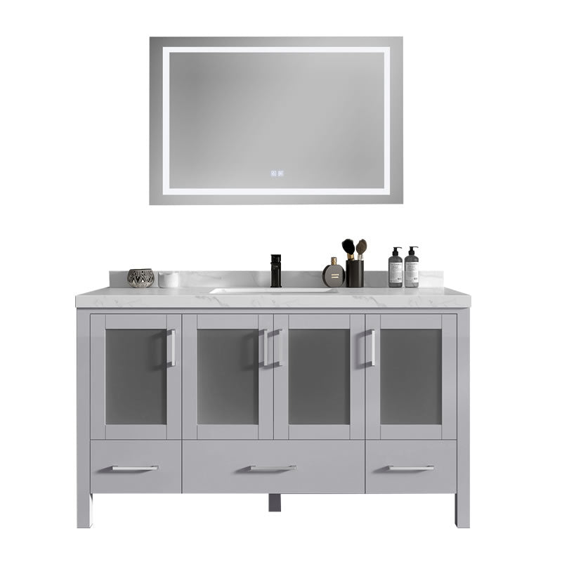Lilja 60" Freestanding Bathroom Vanity with Carrara Quartz Top and Porcelain Undermount Sinks
