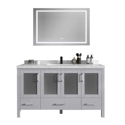 Lilja 60" Freestanding Bathroom Vanity with Carrara Quartz Top and Porcelain Undermount Sinks