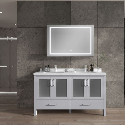 Lilja 60" Freestanding Bathroom Vanity with Carrara Quartz Top and Porcelain Undermount Sinks