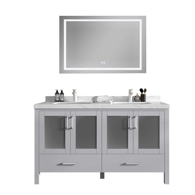 Lilja 60" Freestanding Bathroom Vanity with Carrara Quartz Top and Porcelain Undermount Sinks