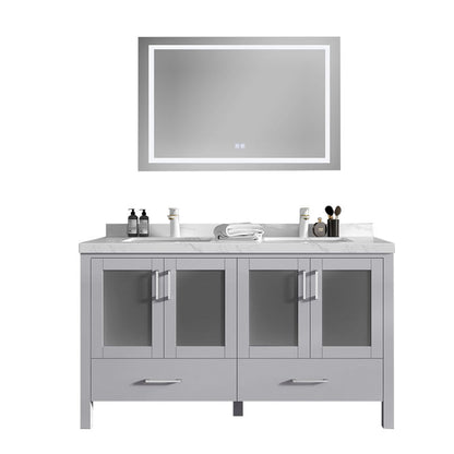 Lilja 60" Freestanding Bathroom Vanity with Carrara Quartz Top and Porcelain Undermount Sinks