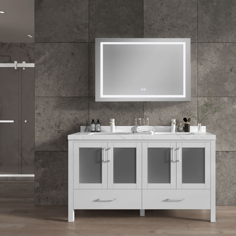 Lilja 60" Freestanding Bathroom Vanity with Carrara Quartz Top and Porcelain Undermount Sinks