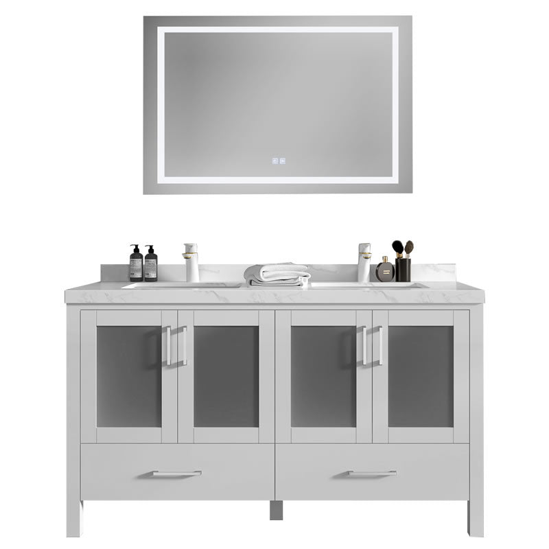 Lilja 60" Freestanding Bathroom Vanity with Carrara Quartz Top and Porcelain Undermount Sinks