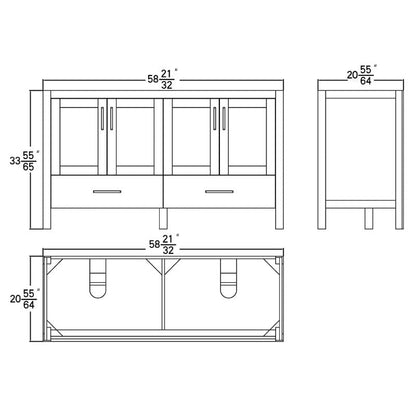 Lilja 60" Freestanding Bathroom Vanity with Carrara Quartz Top and Porcelain Undermount Sinks