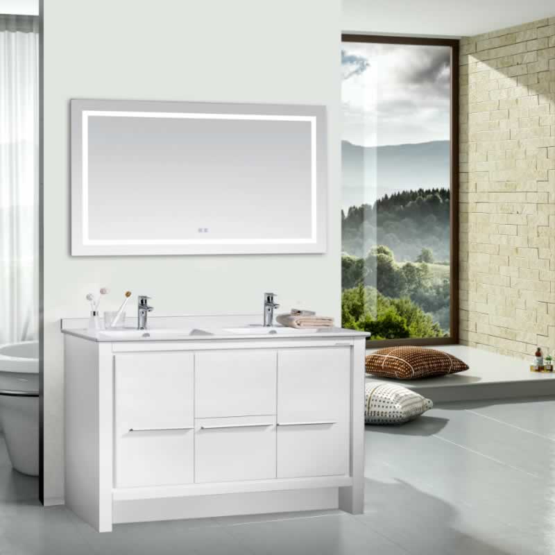 Ludde 60" Freestanding Bathroom Vanity with Carrara Quartz Top and Porcelain Undermount Sinks