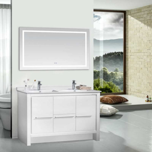Ludde 60" Freestanding Bathroom Vanity with Carrara Quartz Top and Porcelain Undermount Sinks