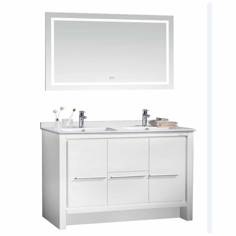 Ludde 60" Freestanding Bathroom Vanity with Carrara Quartz Top and Porcelain Undermount Sinks