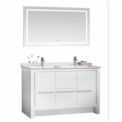 Ludde 60" Freestanding Bathroom Vanity with Carrara Quartz Top and Porcelain Undermount Sinks