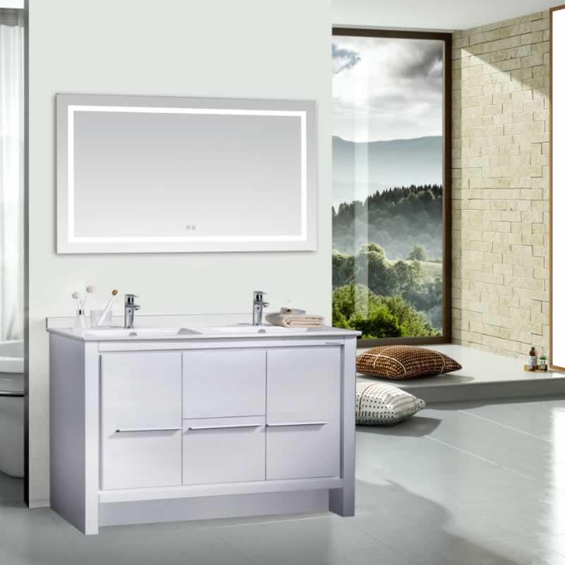 Ludde 60" Freestanding Bathroom Vanity with Carrara Quartz Top and Porcelain Undermount Sinks