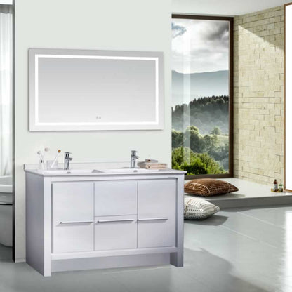 Ludde 60" Freestanding Bathroom Vanity with Carrara Quartz Top and Porcelain Undermount Sinks