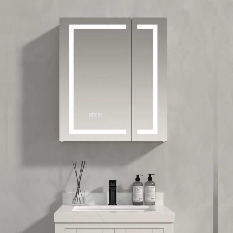 Mordecai LED Mirror Medicine Cabinet, wall mounted rectangular frameless mirrored medicine cabinet with anti-fog