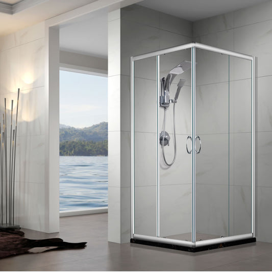 Oscar semi-frameless corner entry sliding shower enclosure in 5/16 inch clear tempered glass