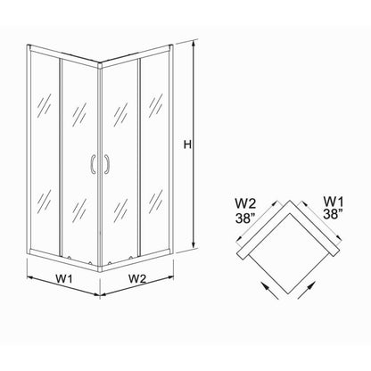 Oscar Semi-Frameless Corner Enclosure Center Sliding Shower Door