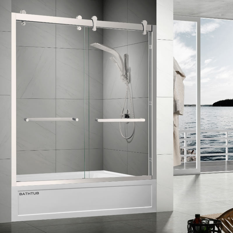 Viktor semi-frameless double sliding shower door in 5/16 inch clear tempered glass