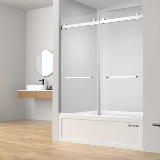 Yanda frameless double sliding shower door in 3/8 inch clear tempered glass