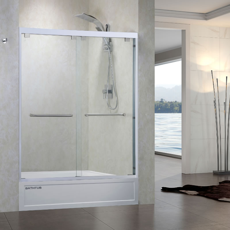 Yumi semi-frameless double sliding shower door in 1/4 inch clear tempered glass