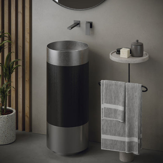 Cinox Gunmetal Band Stainless Steel Pedestal Bathroom Sink in Stainless Steel