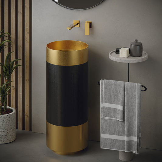Cinox Gunmetal Band Stainless Steel Pedestal Bathroom Sink in Gold