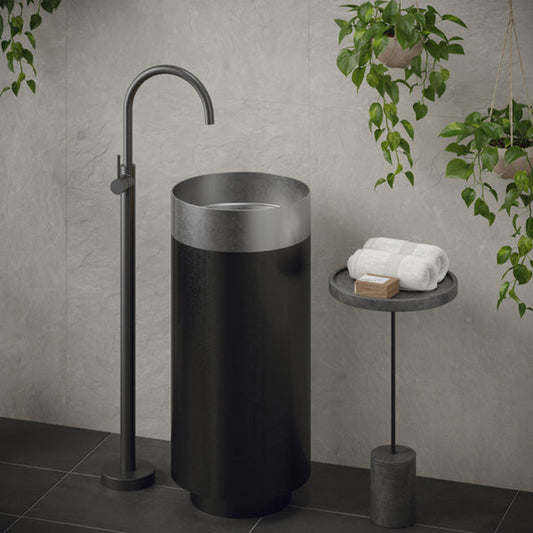 Cinox Gunmetal Base Stainless Steel Pedestal Bathroom Sink in Stainless Steel