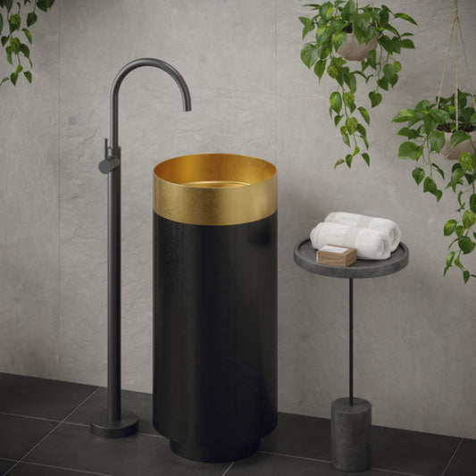 Cinox Gunmetal Base Stainless Steel Pedestal Bathroom Sink in Gold