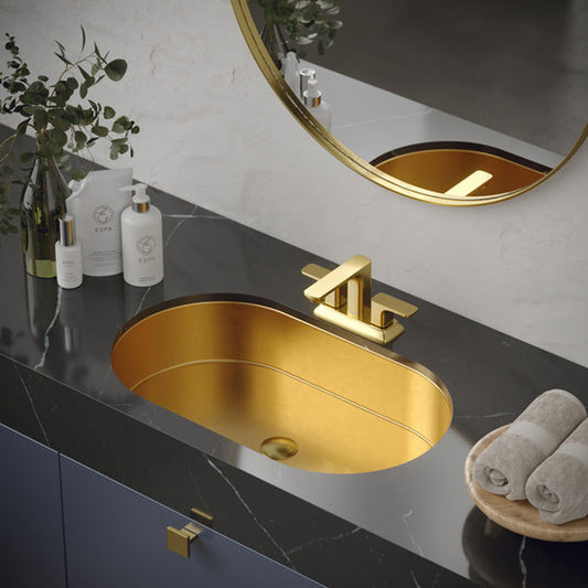Cinox Oval Stainless Steel Undermount Bathroom Sink in Gold