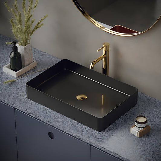 Cinox Rectangular Stainless Steel Drop-In Bathroom Sink in Gunmetal Grey