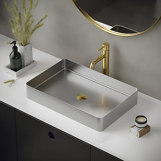 Cinox Rectangular Stainless Steel Drop-In Bathroom Sink in Stainless Steel