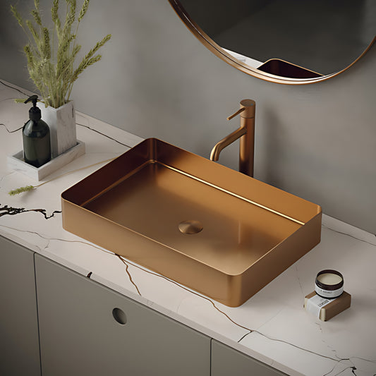 Cinox Rectangular Stainless Steel Drop-In Bathroom Sink in Brushed Copper