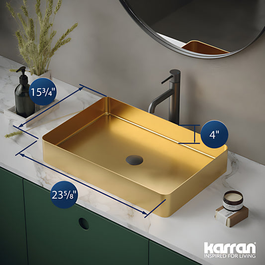 Cinox Rectangular Stainless Steel Drop-In Bathroom Sink in Gold