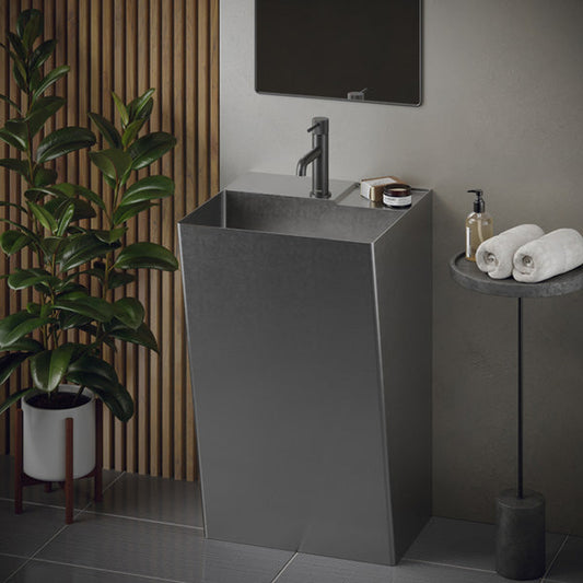 Cinox Rectangular Stainless Steel Pedestal Bathroom Sink in Stainless Steel