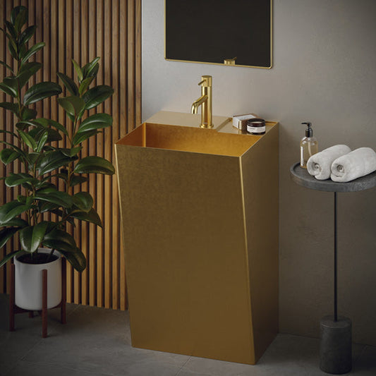 Cinox Rectangular Stainless Steel Pedestal Bathroom Sink in Gold