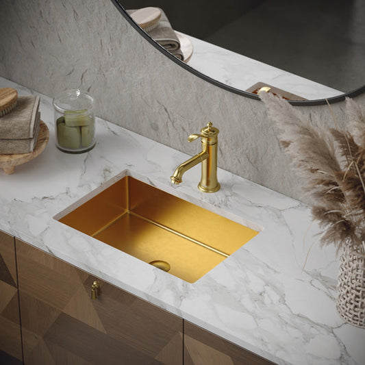 Cinox Rectangular Stainless Steel Undermount Bathroom Sink in Gold