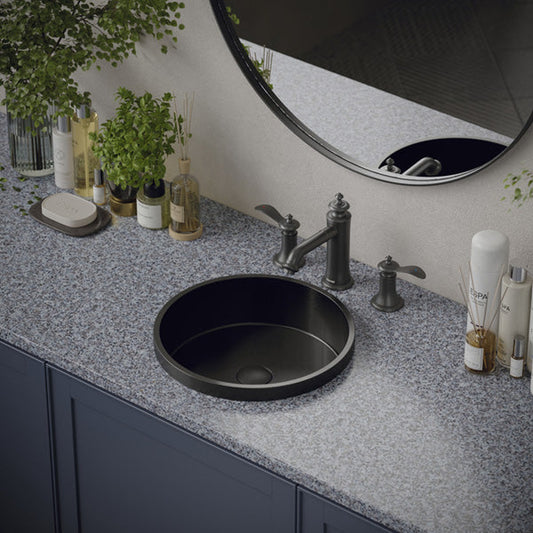 Cinox Round Stainless Steel Drop-In Bathroom Sink in Gunmetal Grey