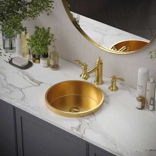 Cinox Round Stainless Steel Drop-In Bathroom Sink in Gold