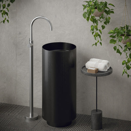 Cinox Round Stainless Steel Pedestal Bathroom Sink in Gunmetal Grey