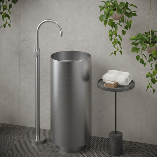 Cinox Round Stainless Steel Pedestal Bathroom Sink in Stainless Steel