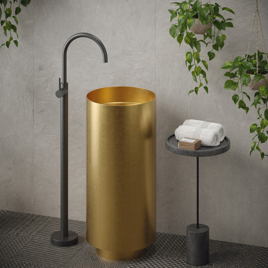 Cinox Round Stainless Steel Pedestal Bathroom Sink in Gold
