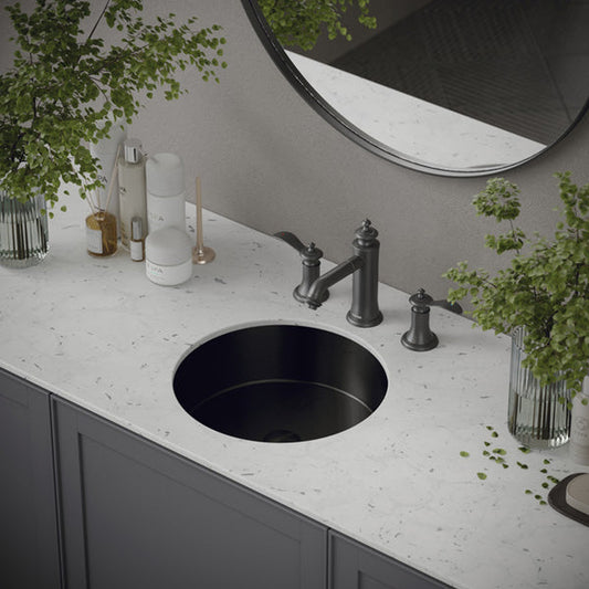 Cinox Round Stainless Steel Undermount Bathroom Sink in Gunmetal Grey