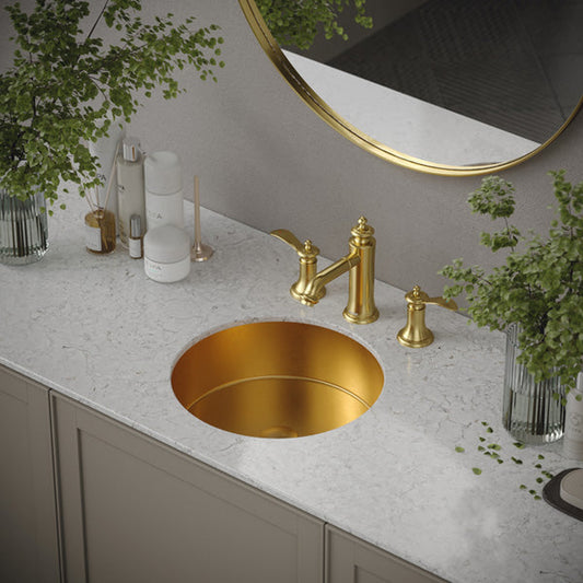 Cinox Round Stainless Steel Undermount Bathroom Sink in Gold
