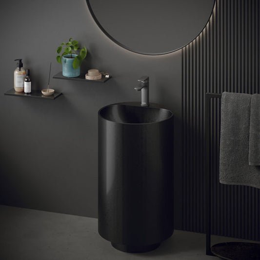 Cinox with Deck Mount Faucet Stainless Steel Pedestal Bathroom Sink in Gunmetal Grey