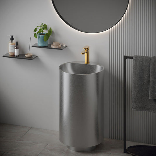 Cinox with Deck Mount Faucet Stainless Steel Pedestal Bathroom Sink in Stainless Steel
