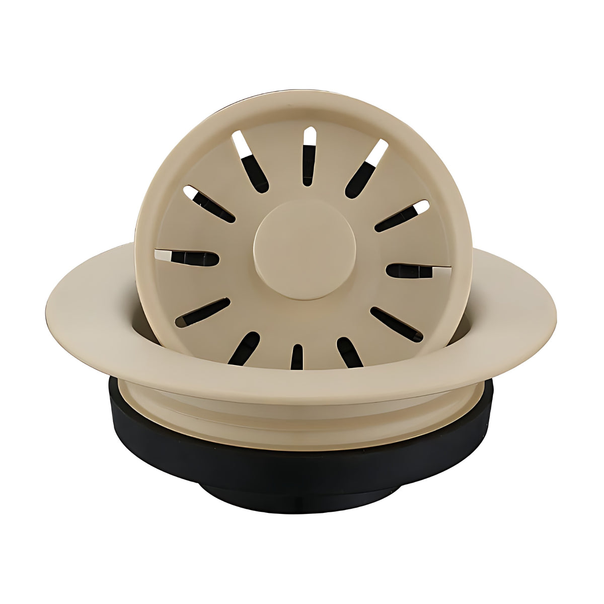 Color matched quartz sink garbage disposal flange in Bisque