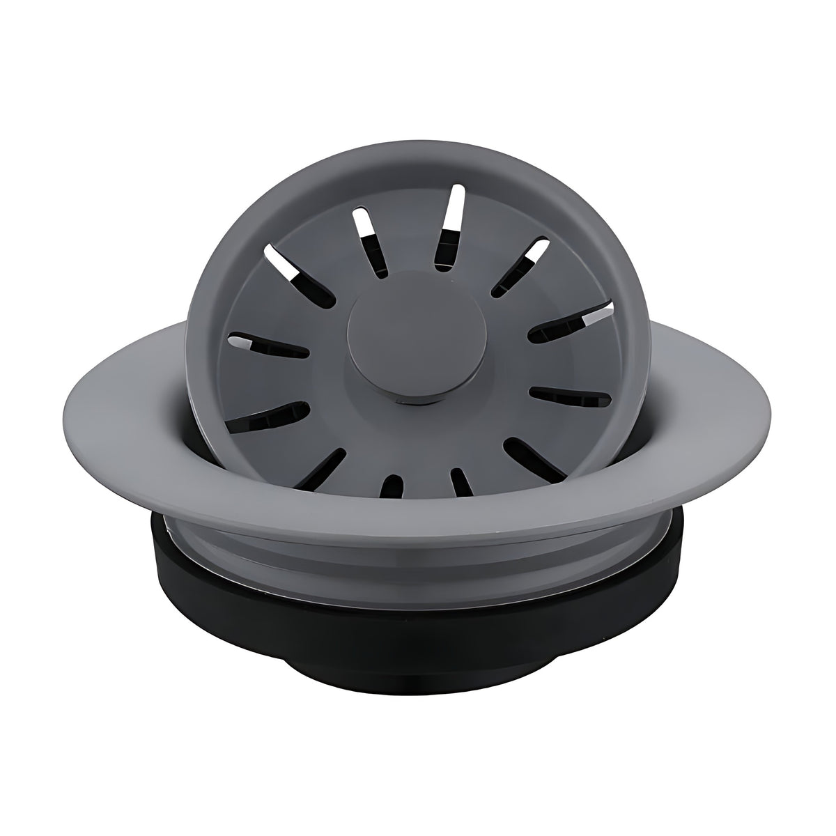 Color matched quartz sink garbage disposal flange in Grey