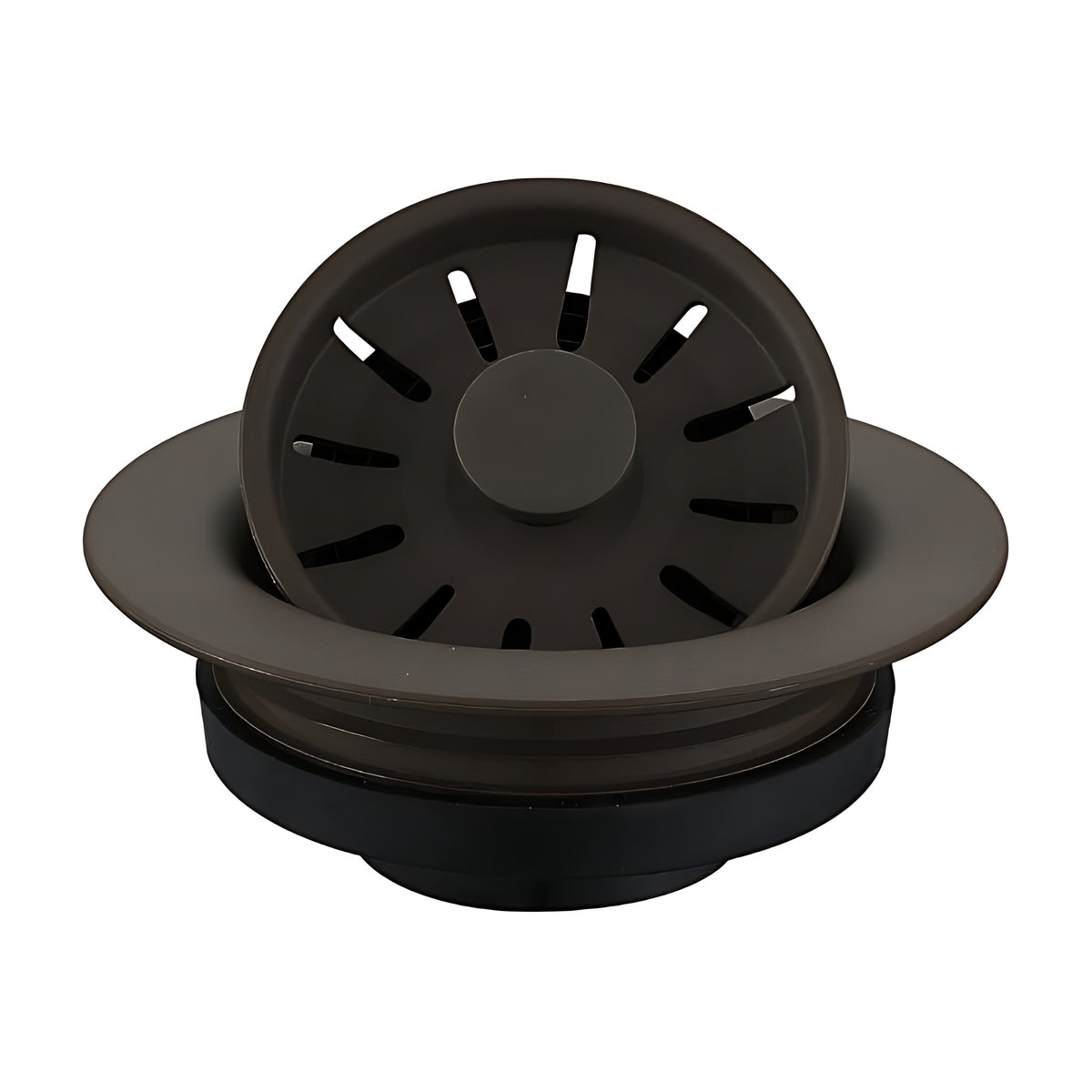 Color matched quartz sink garbage disposal flange in Brown