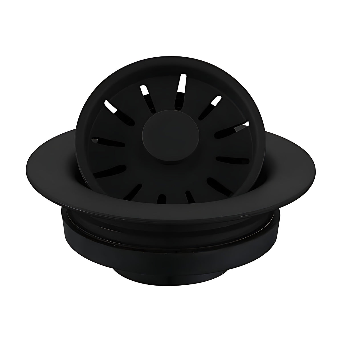 Color matched quartz sink garbage disposal flange in Black