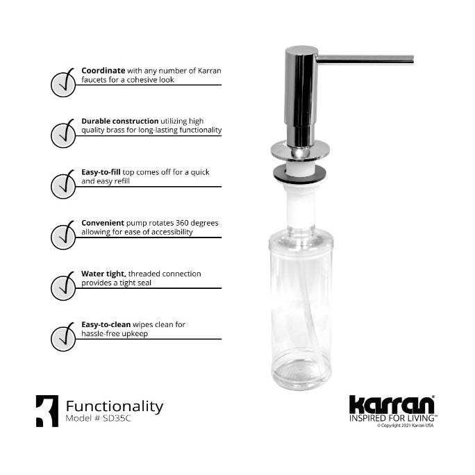Corwen kitchen soap dispenser in Polished Chrome, feature highlights